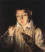 El Greco A Boy blowing on an Ember to light a candle Spain oil painting artist